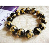 INPHIC-天然茶晶手鏈(茶水晶手珠)1.4cm 刻金色蟠龍茶晶手珠